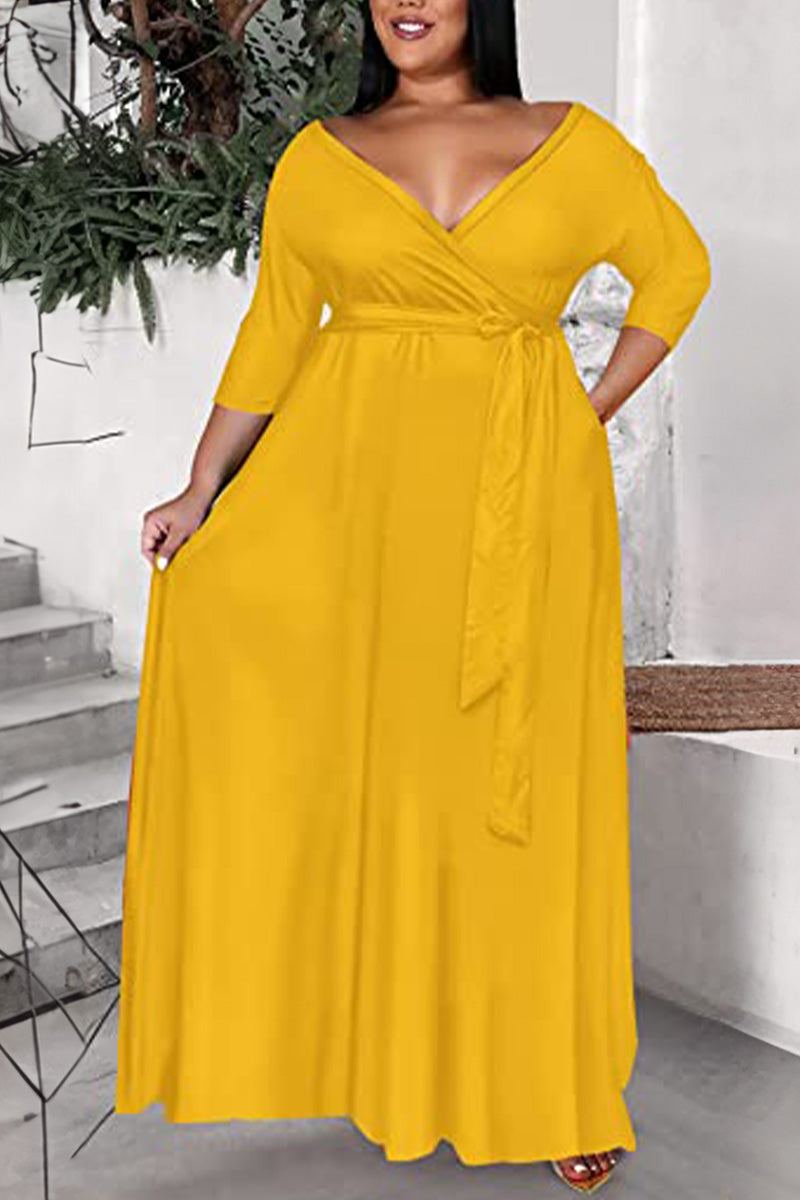 Elegant Plus Size Belted Dress