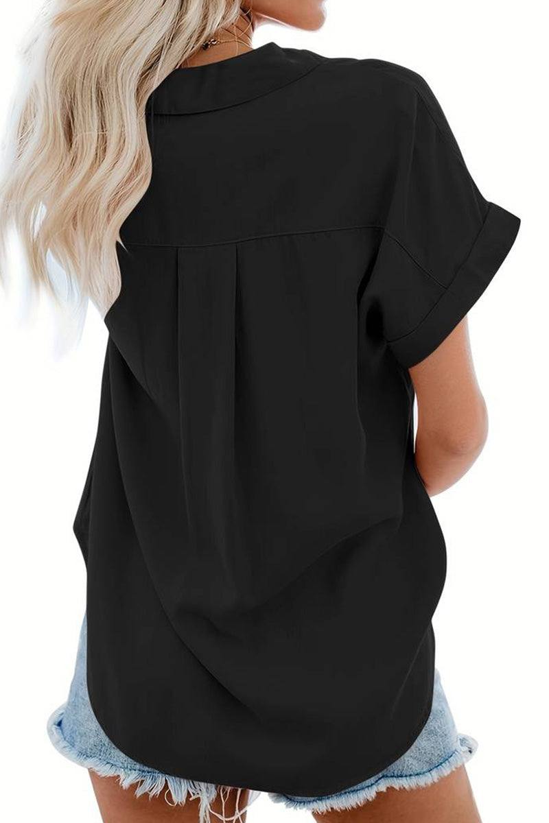 V-Neck Collared Button Blouse