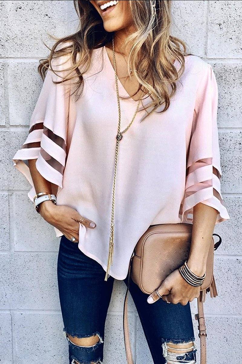 Mesh Panel Sleeve Loose Fit Top