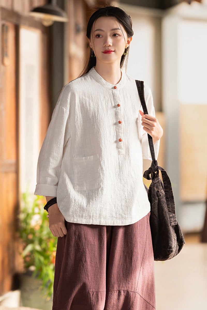 One Size Fits All Ramie Linen & Cotton Blouse