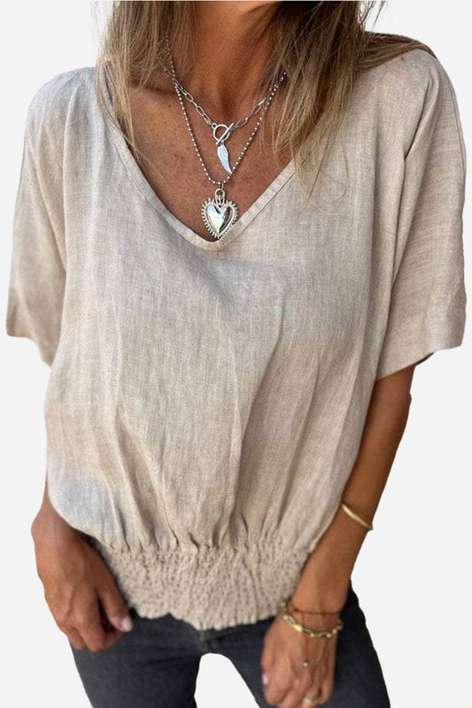 100% Pure Linen Natural Sophistication Short-sleeve Blouse