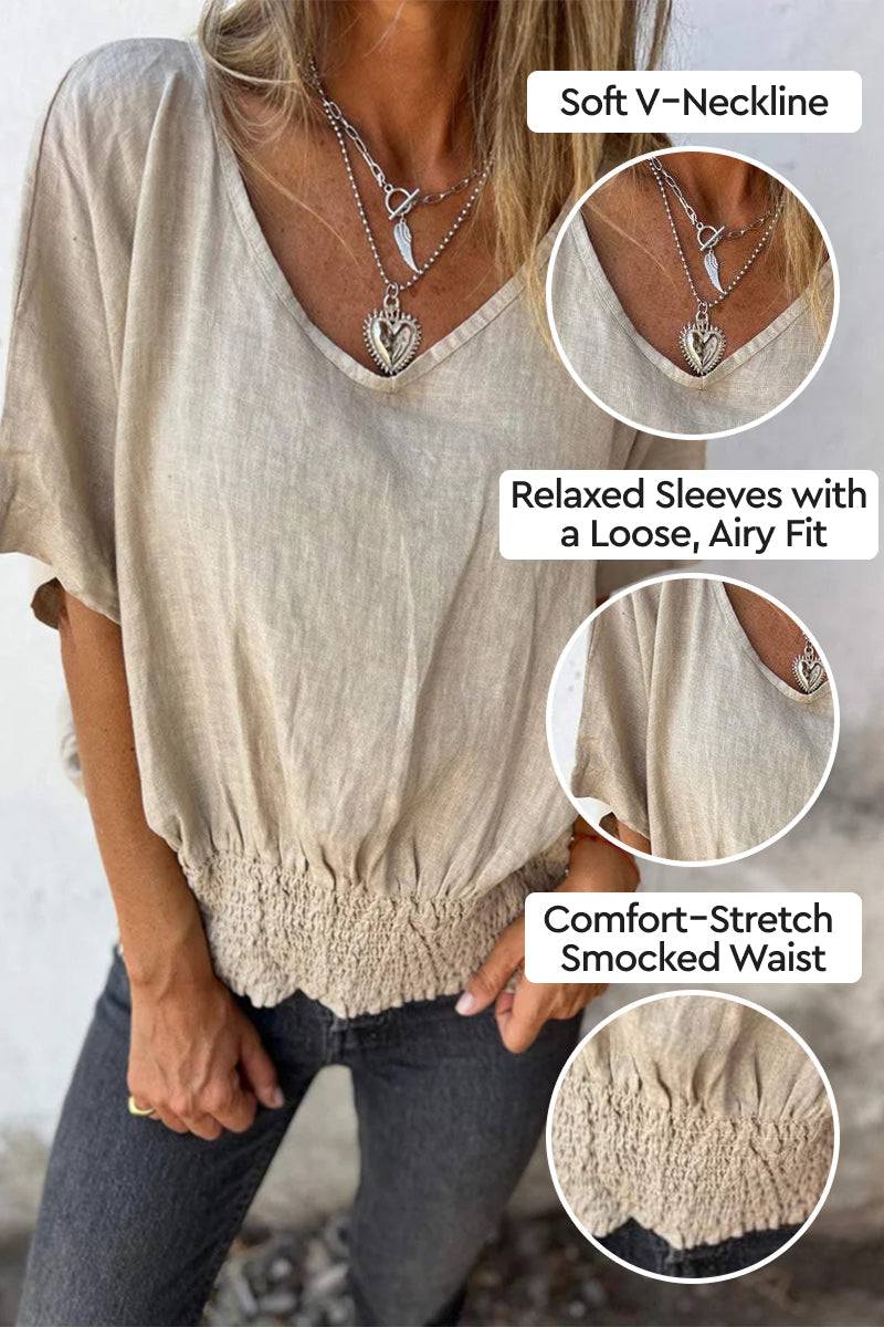 100% Pure Linen Natural Sophistication Short-sleeve Blouse