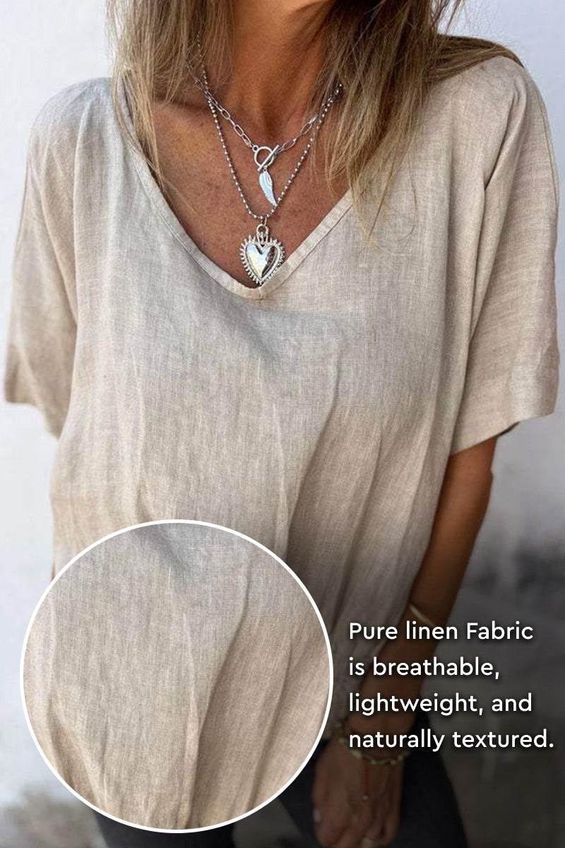 100% Pure Linen Natural Sophistication Short-sleeve Blouse