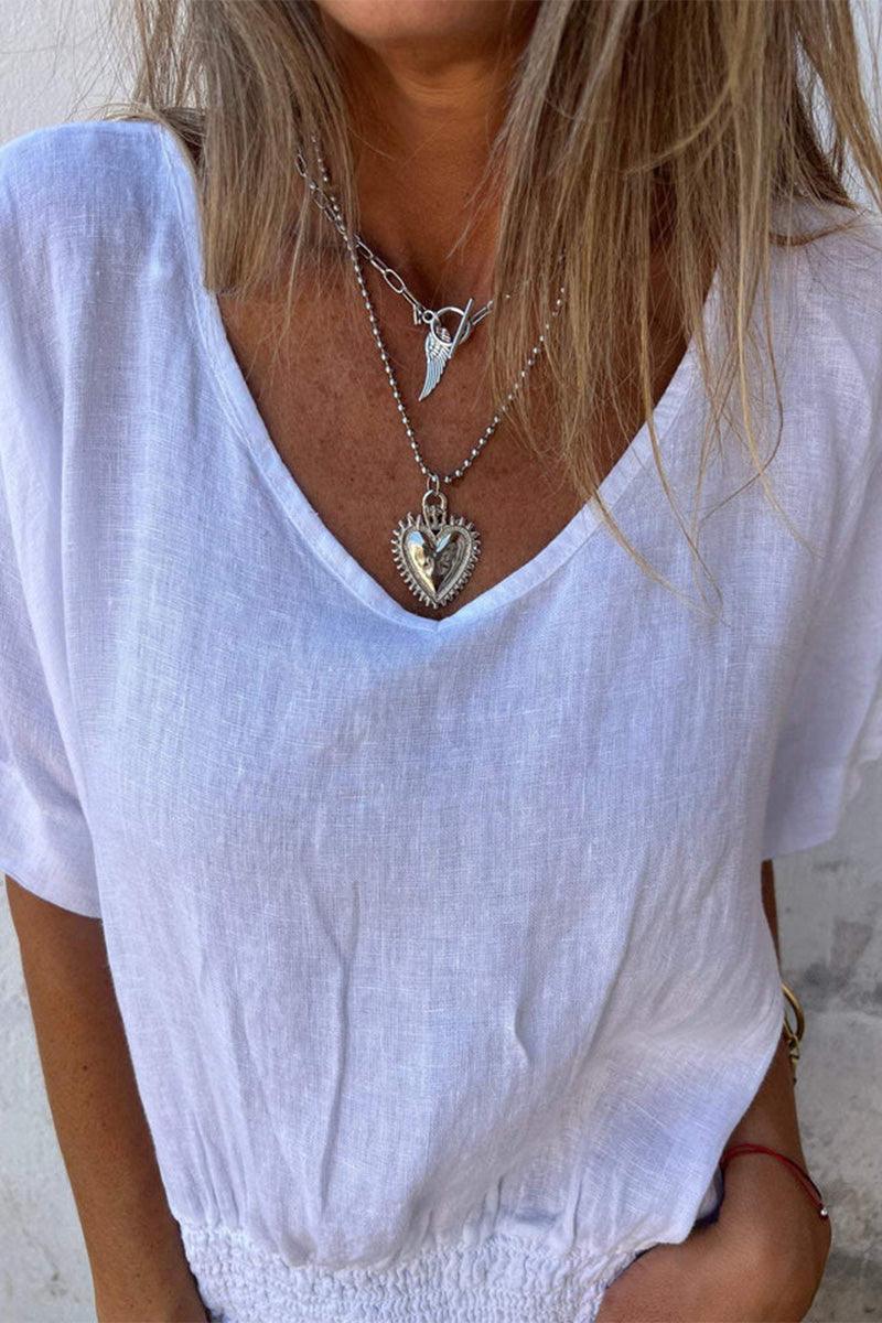 100% Pure Linen Natural Sophistication Short-sleeve Blouse