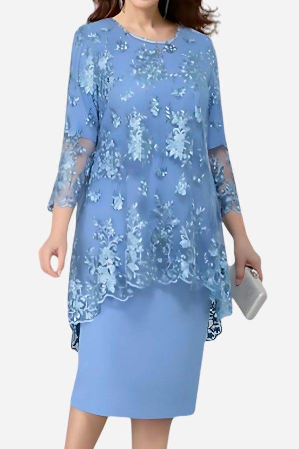 Elegant Lace Embroidered Two-Piece Evening Dress