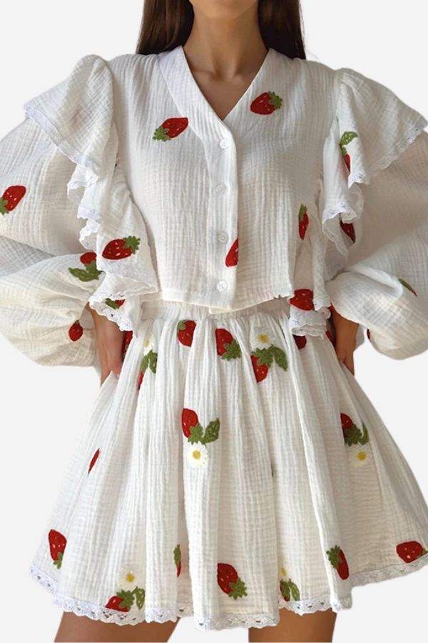 Sweet Countryside 100% Cotton Ruffled Two-Piece Set