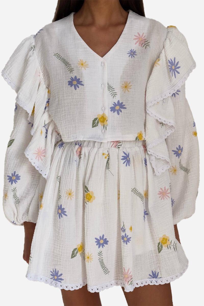 Sweet Countryside 100% Cotton Ruffled Two-Piece Set