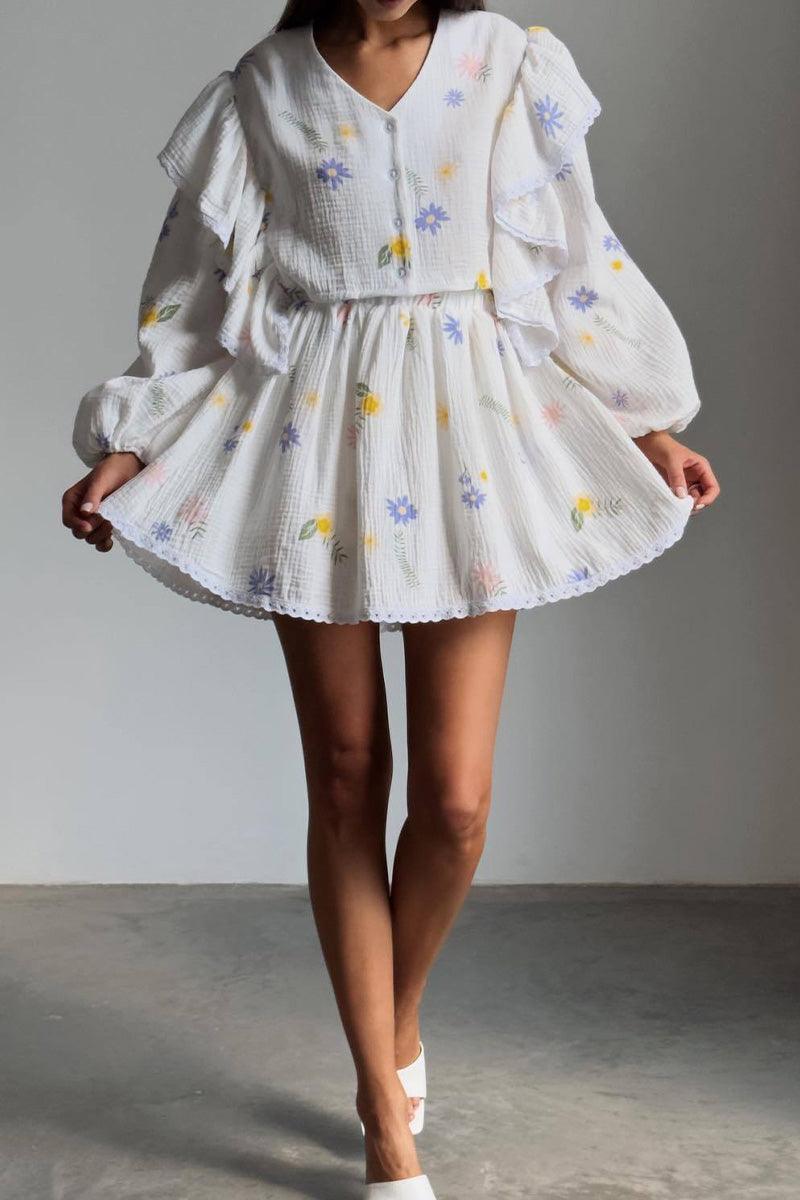 Sweet Countryside 100% Cotton Ruffled Two-Piece Set