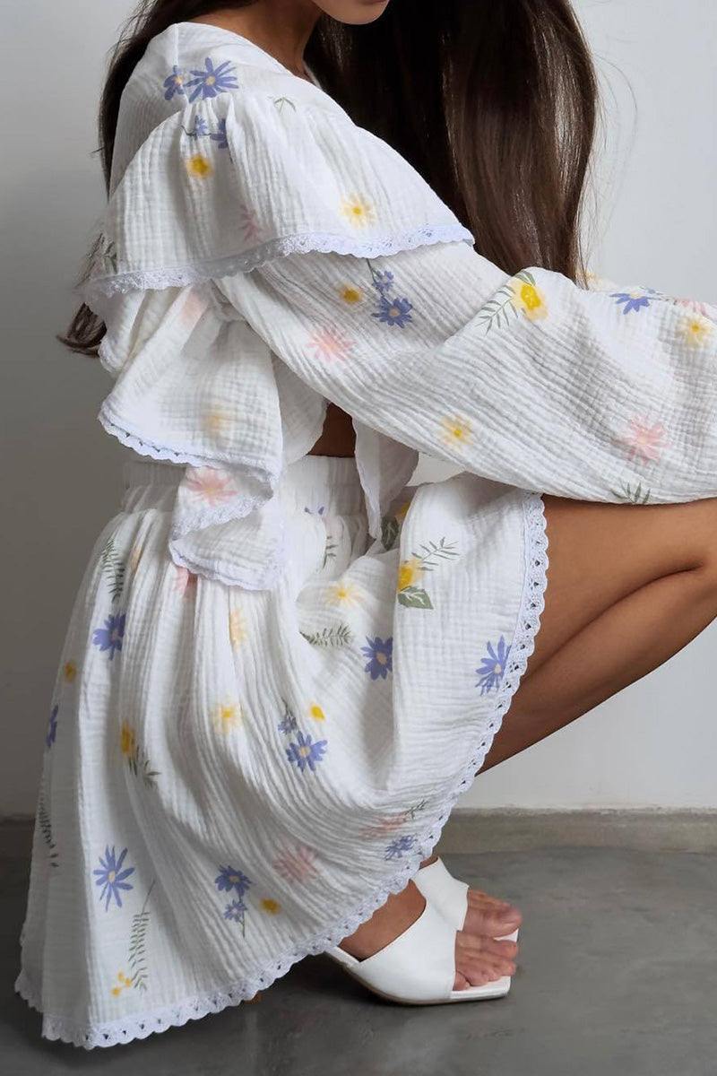 Sweet Countryside 100% Cotton Ruffled Two-Piece Set