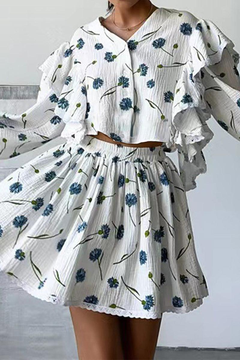 Sweet Countryside 100% Cotton Ruffled Two-Piece Set