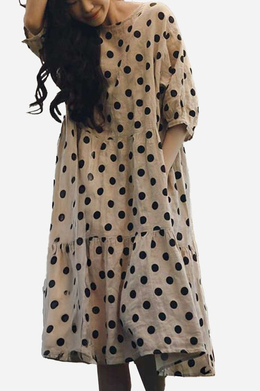 Cottage Garden 100% Linen Polka Dot Dress