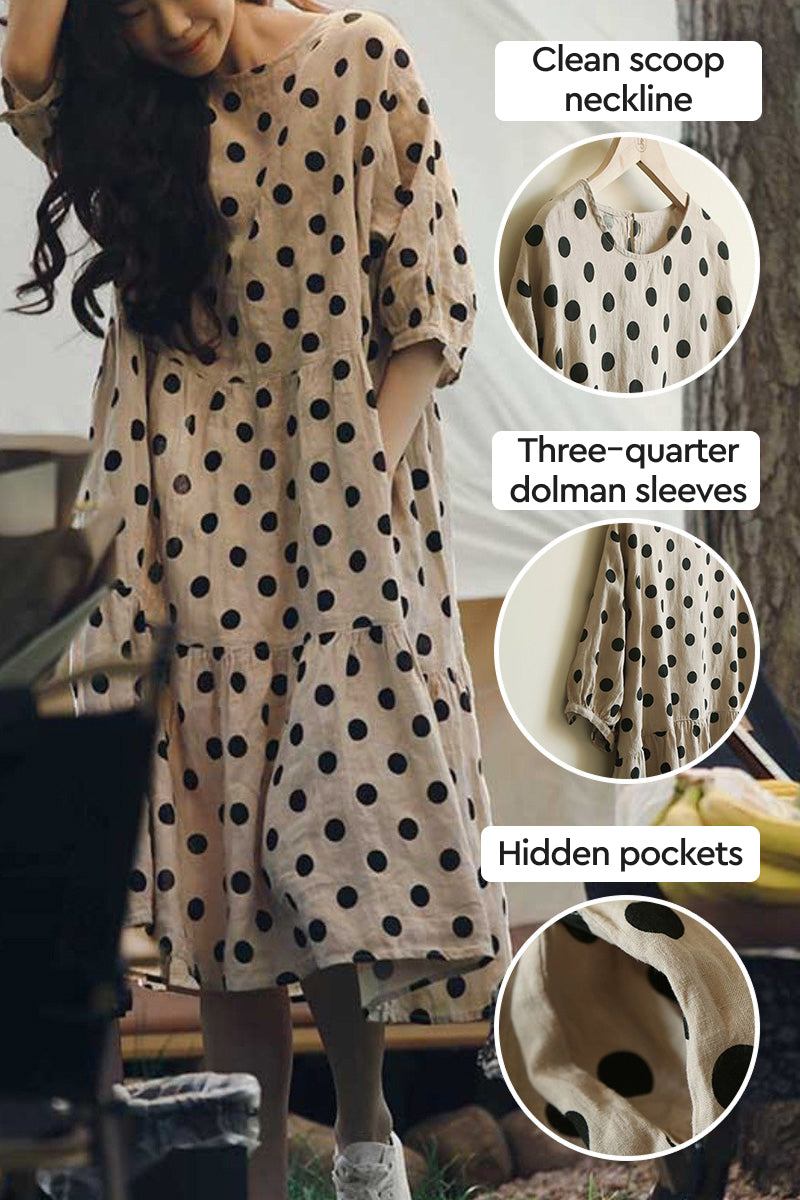 Cottage Garden 100% Linen Polka Dot Dress
