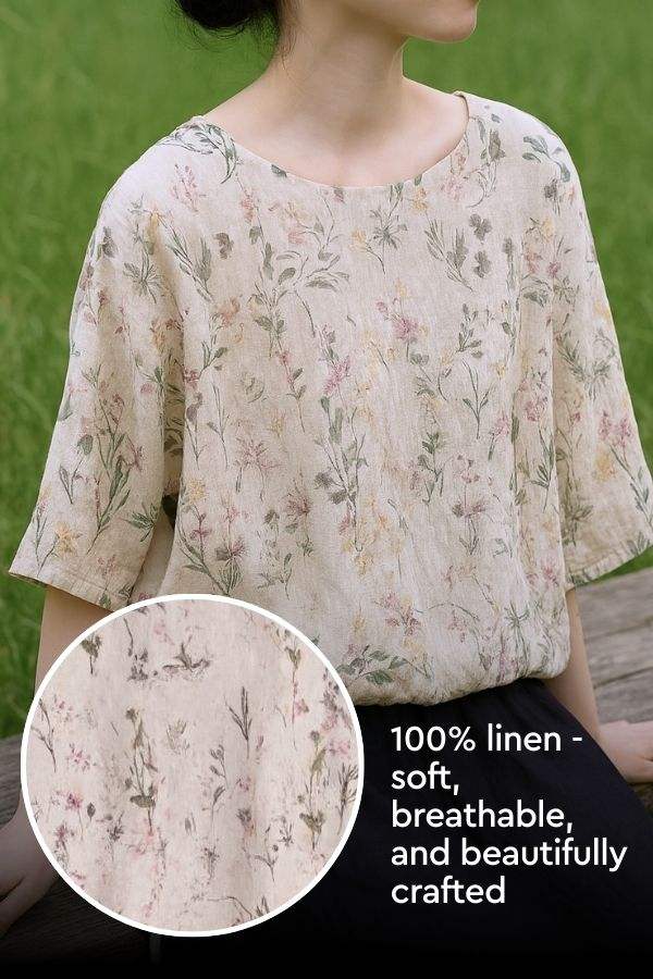 Botanical Garden 100% Linen Art Blouse