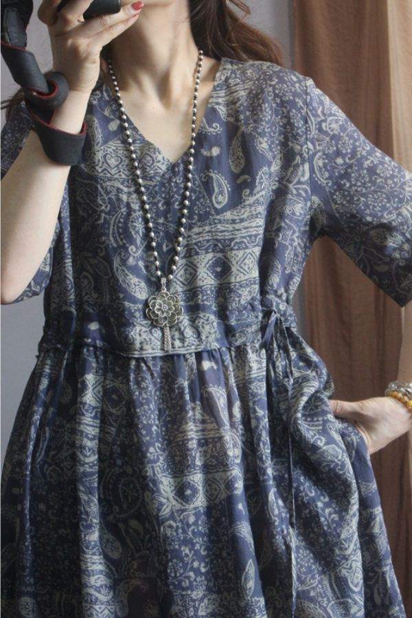 Beachside Bookstore Cotton Linen Midi Dress