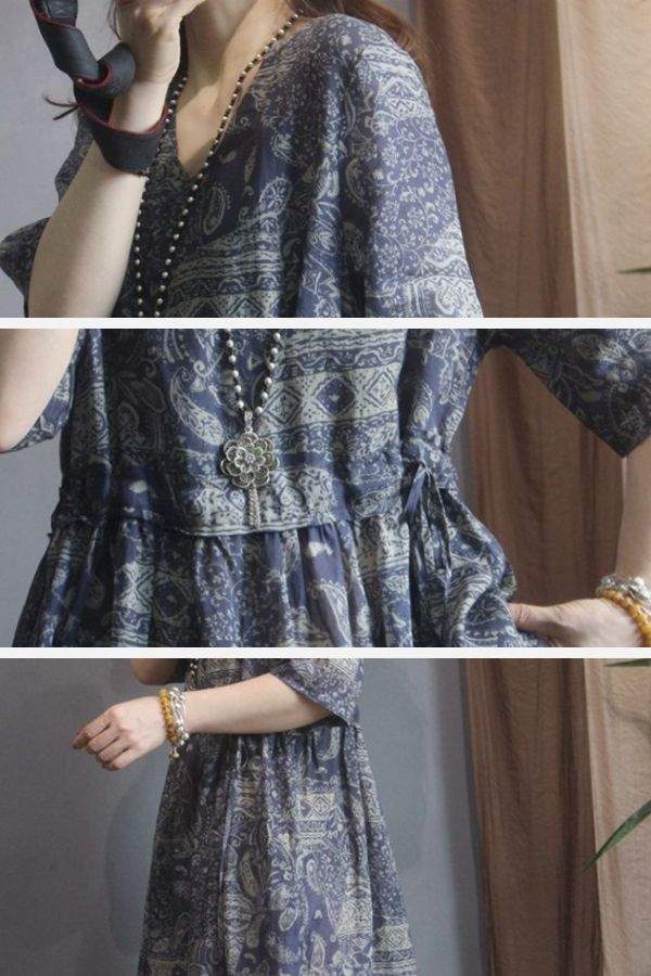 Beachside Bookstore Cotton Linen Midi Dress