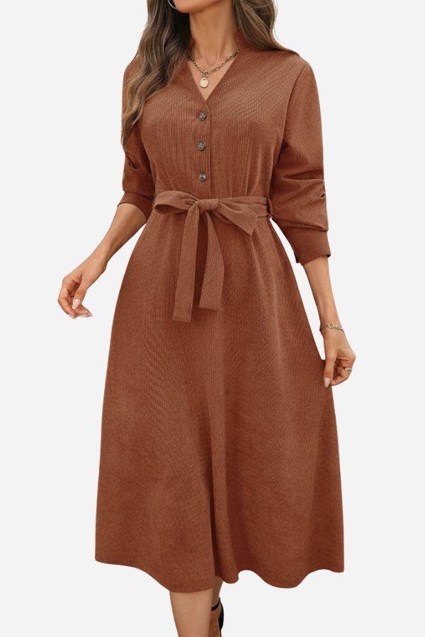 Effortlessly Polished Corduroy Tie-Waist Dress