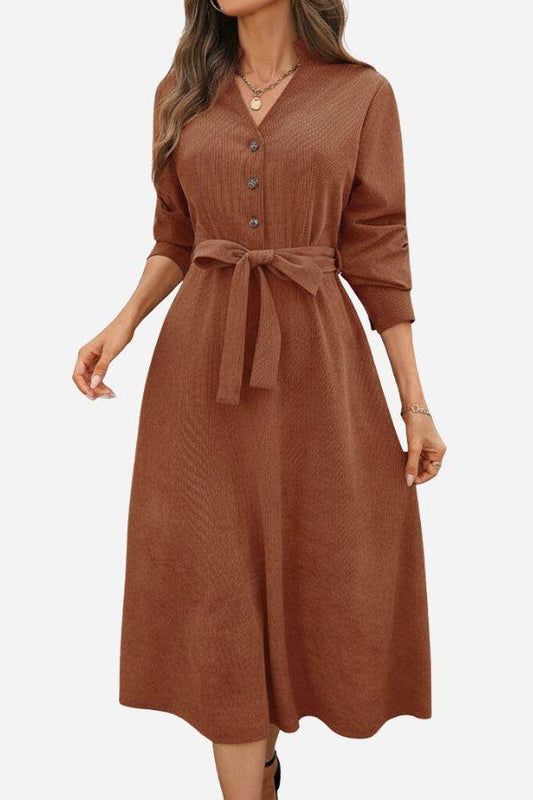 Effortlessly Polished Corduroy Tie-Waist Dress