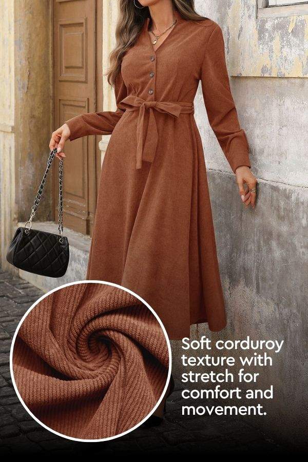 Effortlessly Polished Corduroy Tie-Waist Dress