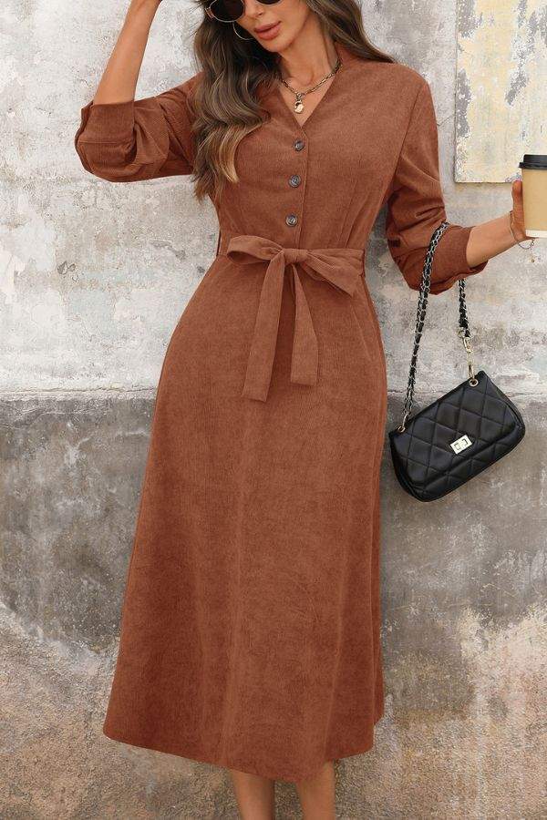 Effortlessly Polished Corduroy Tie-Waist Dress