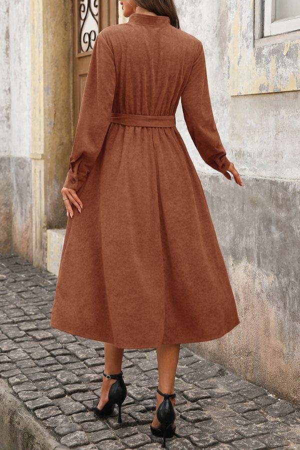 Effortlessly Polished Corduroy Tie-Waist Dress
