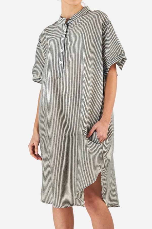 Striped Linen Blend Gauze Shirt Dress