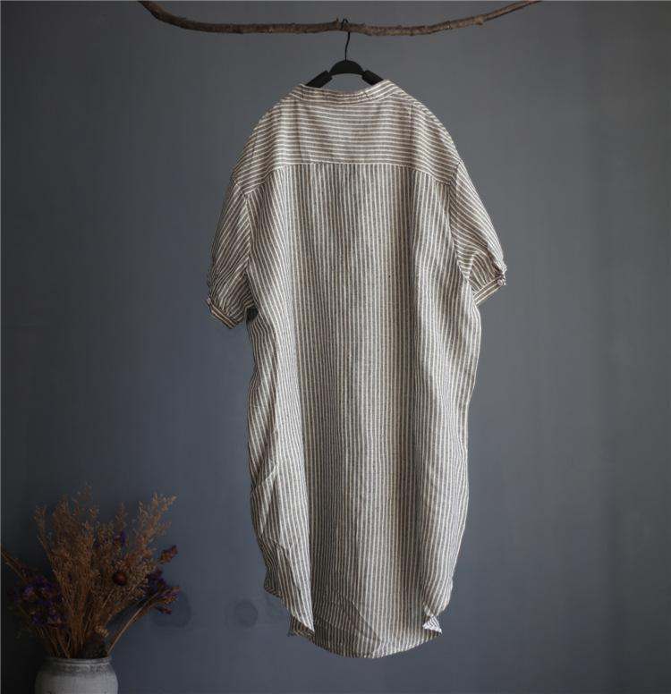 Striped Linen Blend Gauze Shirt Dress