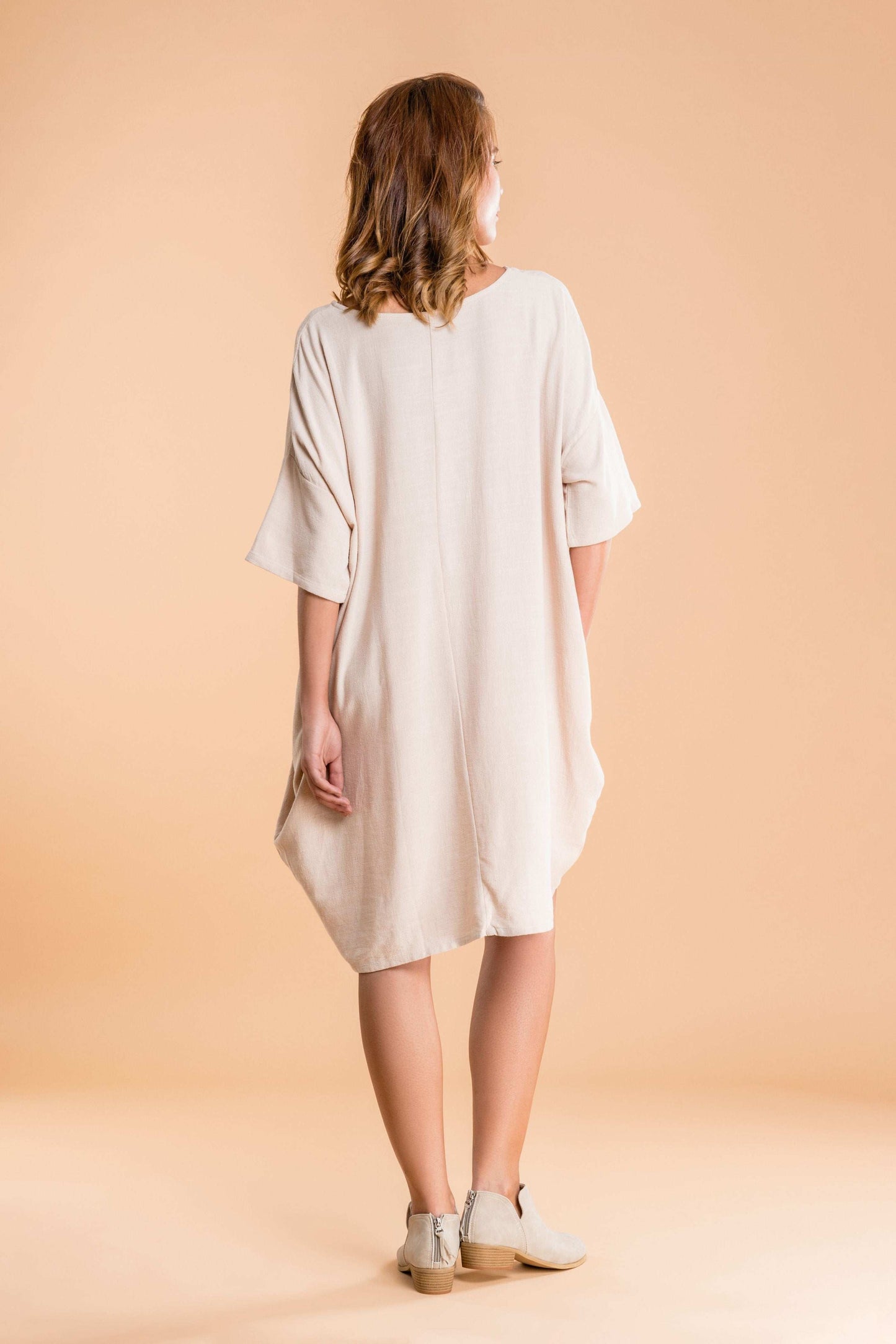 Nude Oversized Premium Linen Ovoid Dress