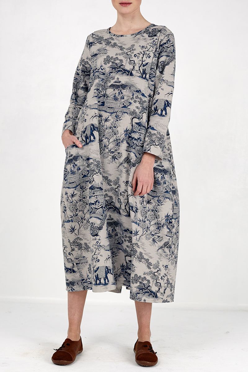 Japanese Porcelain Print Dress